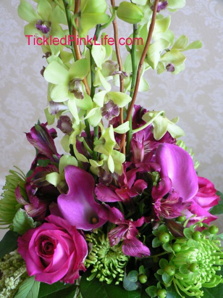 Tickled Pink Life floral design mock-up-orchids callas, mums, roses